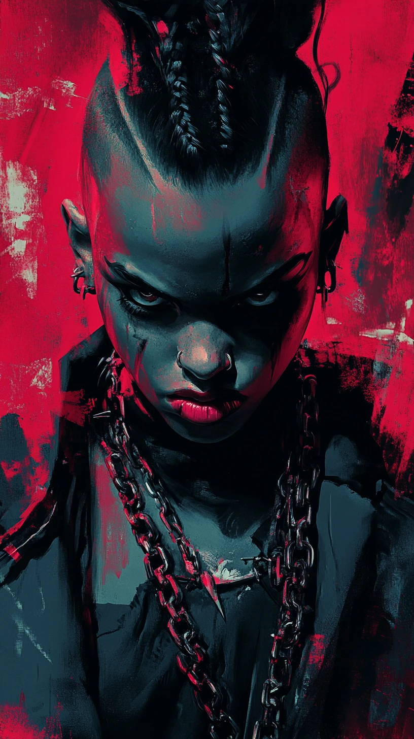 Defiant punk woman portrait in bold graphic neo noir style
