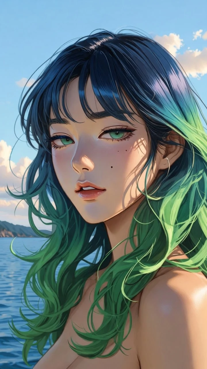 Anime girl by a tranquil lake at dawn