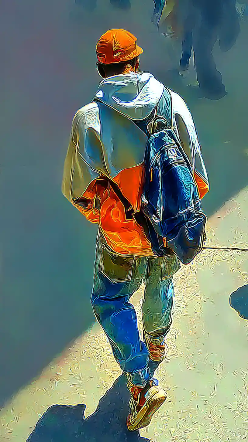 Man running through a tense urban schoolyard scene