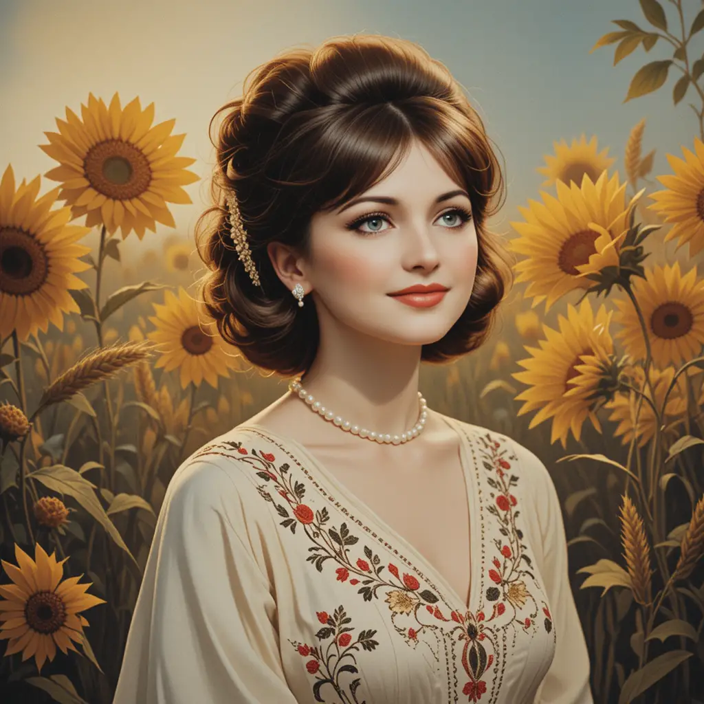 Cantante ucraina romantica su copertina di vinile vintage