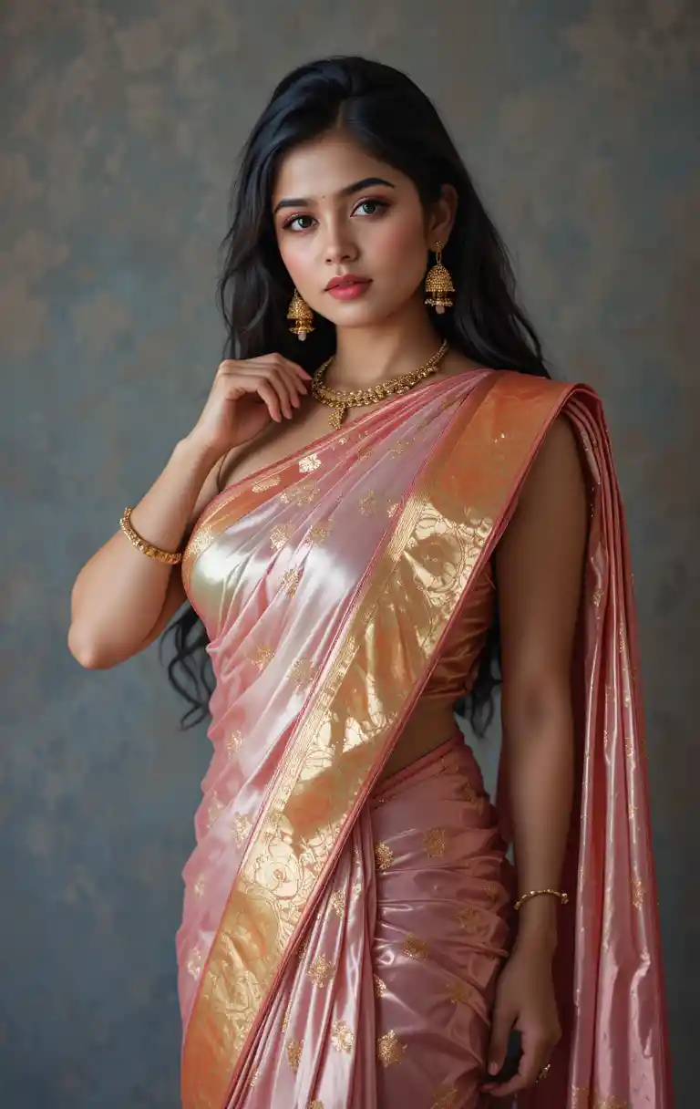 Full body woman in saree with visible midriff pose