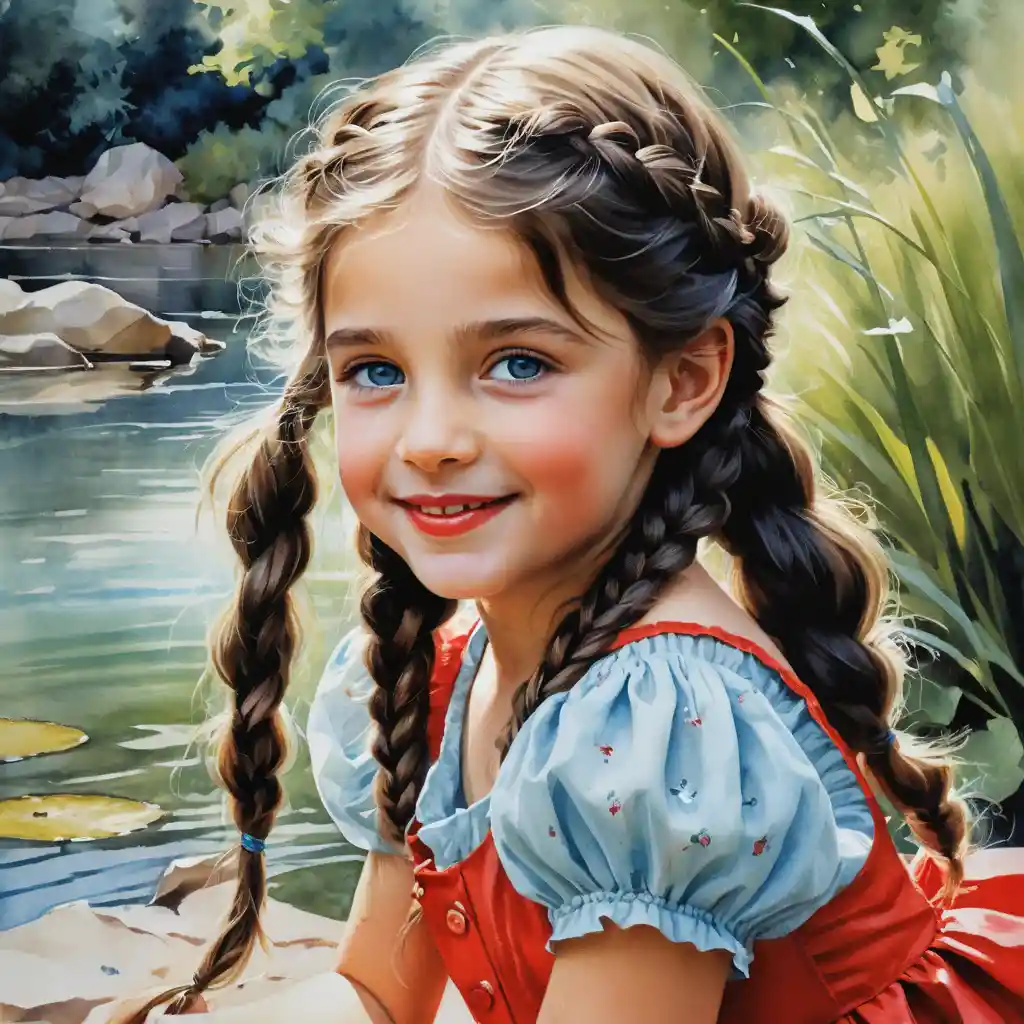 Smiling young girl in red dress with lime green beret