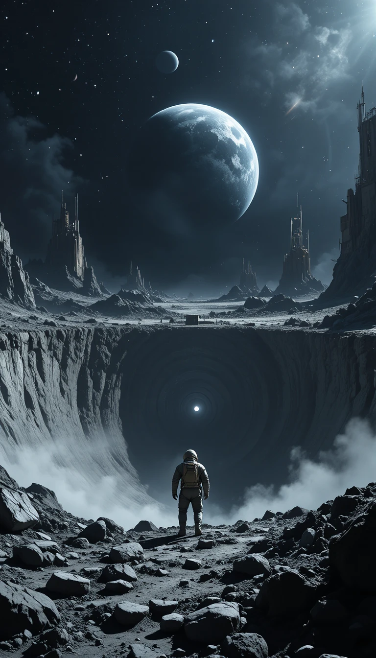 Astronaut Tuning Celestial Machine On The Dark Lunar Surface
