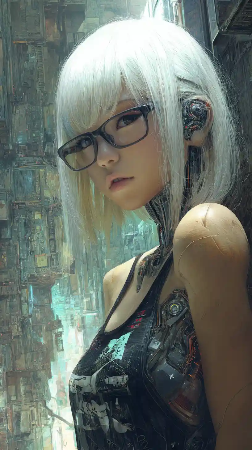 Cybernetic woman bust portrait with intricate mechanical body