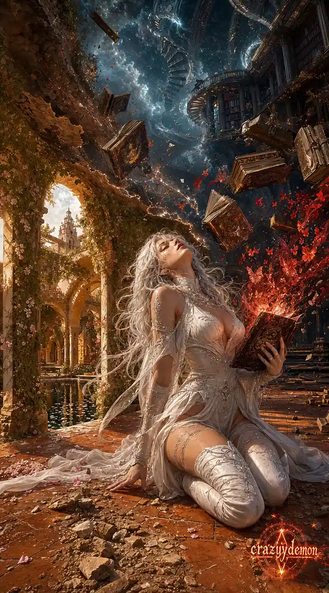 Enchanted Woman In Mediterranean Courtyard At Golden Hour