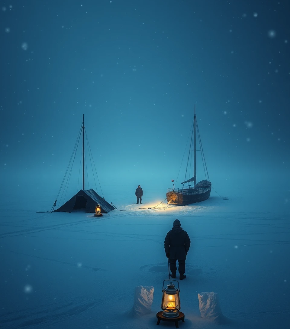 1920s Arctic ships frozen beneath vast polar glaciers