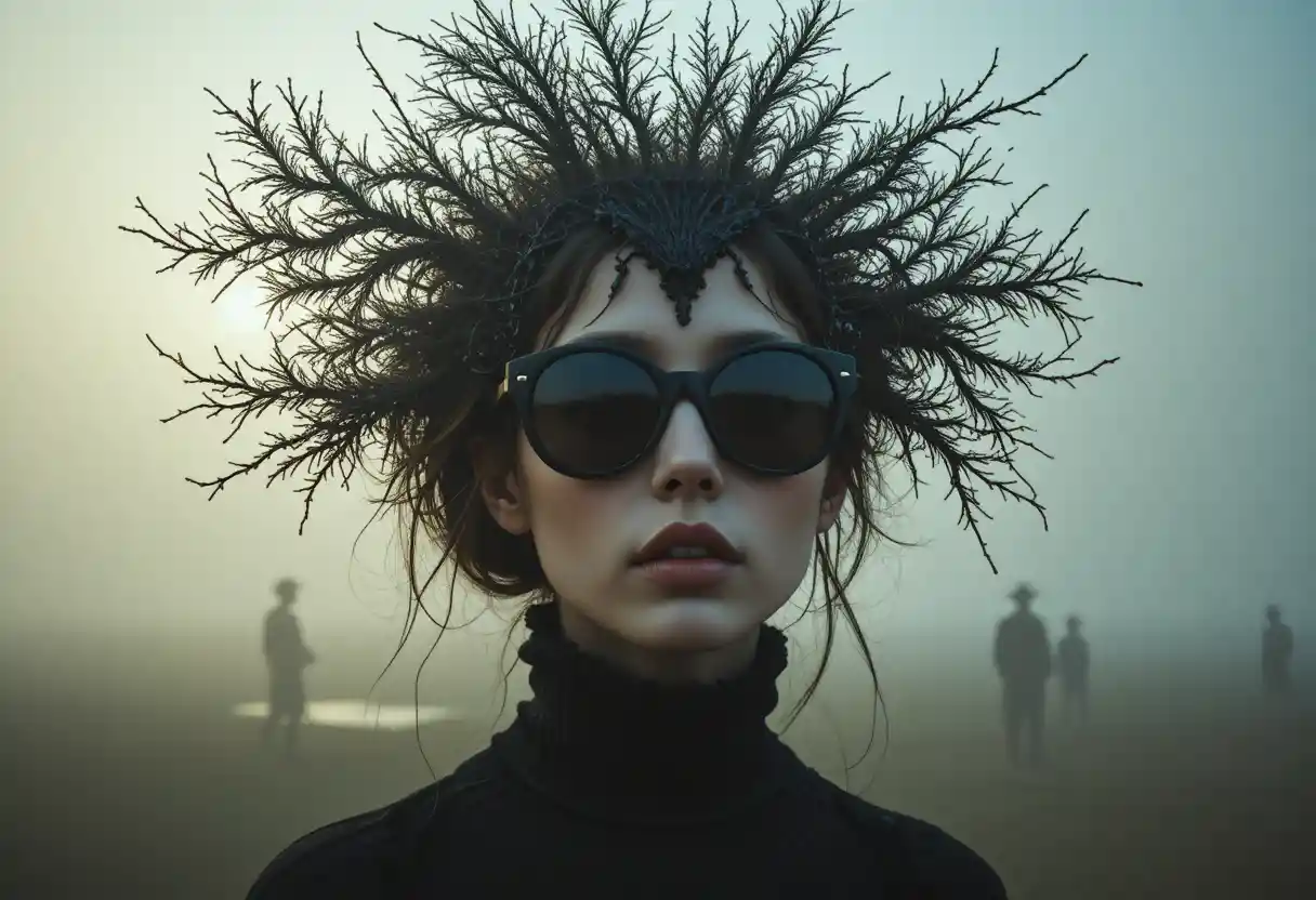 Extreme close up of woman in dark mirror sunglasses