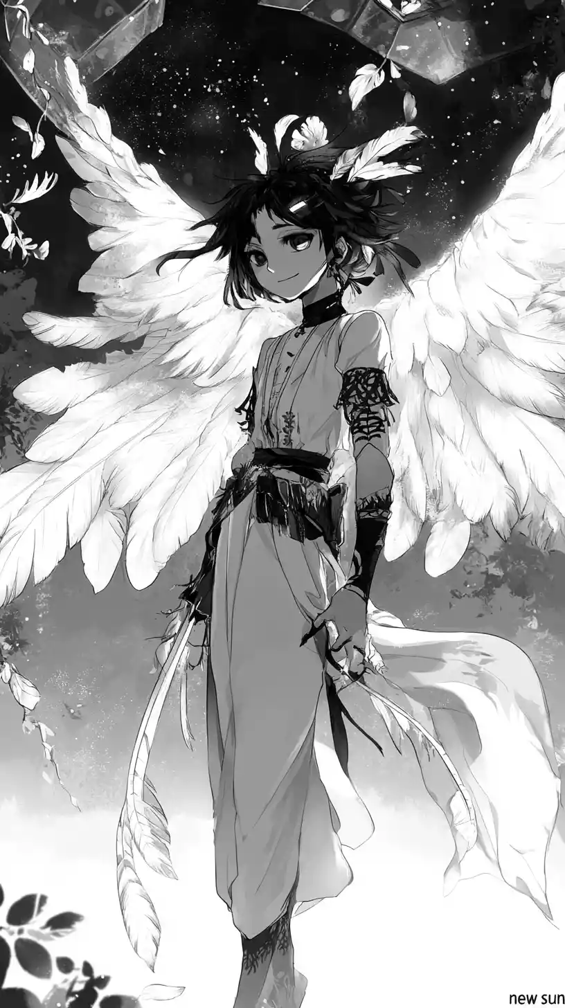 Manga girl swinging a sword under a glowing crystal