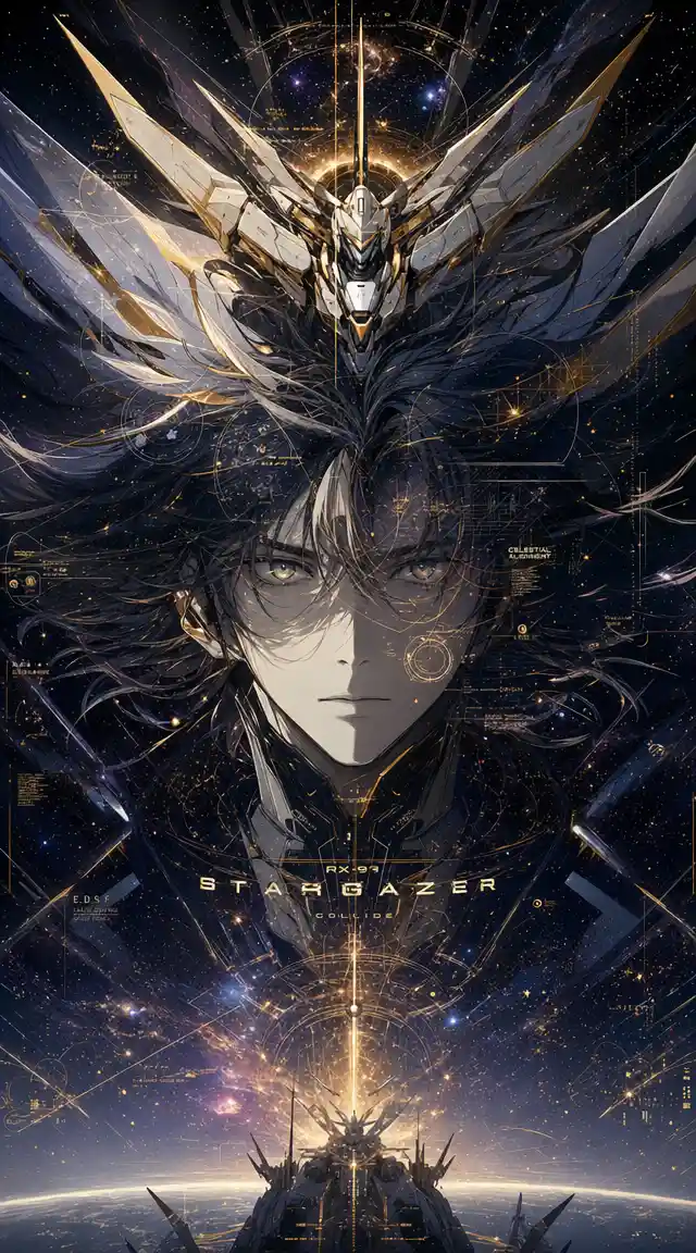 Anime mecha pilot in perfect sync with celestial machine