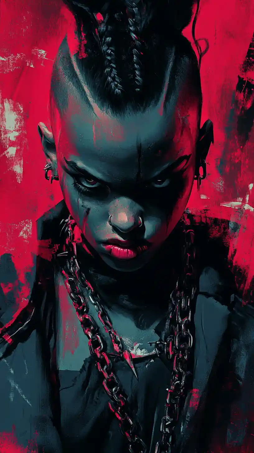 Defiant punk woman portrait in bold graphic neo noir style