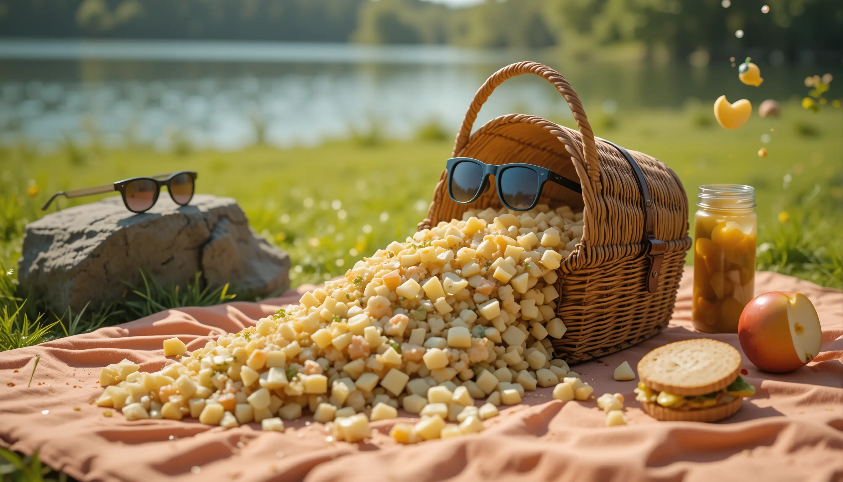 Living picnic blanket wrestling with runaway potato salad