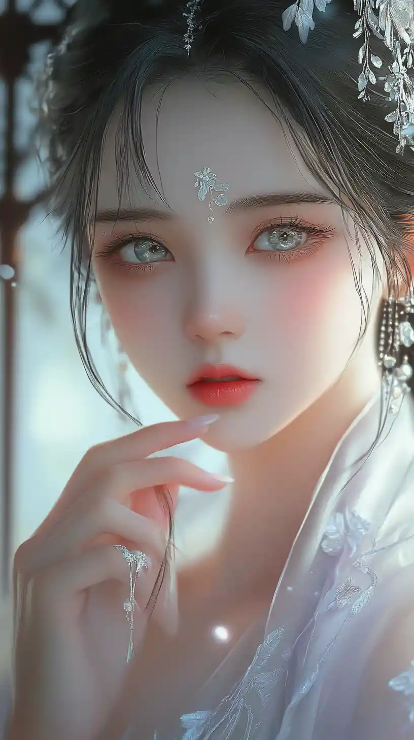 Ethereal anime girl in pastel traditional fantasy attire