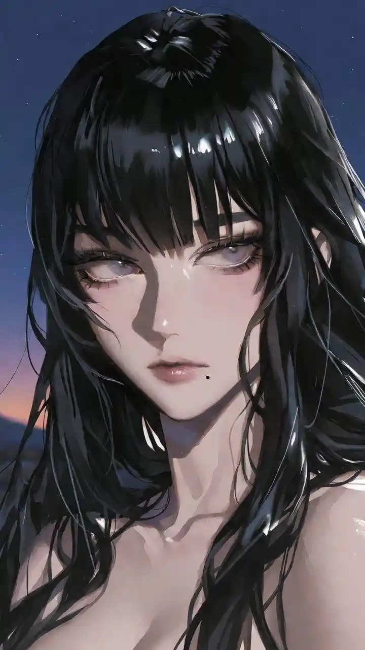 Elegant anime girl under a clear twilight night sky