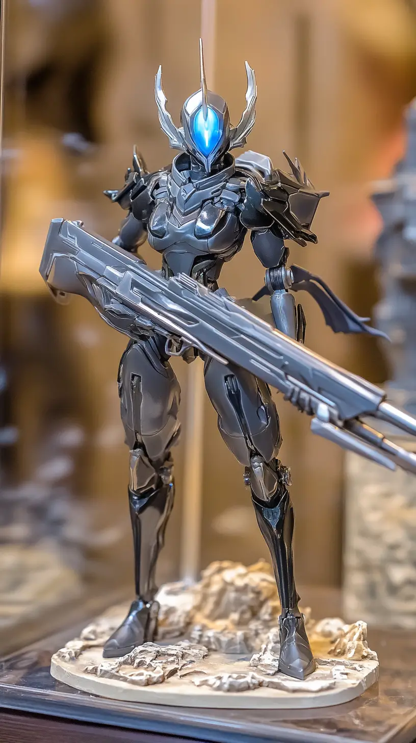 Futuristischer Kampfroboter sprintet über ein vom Krieg verwüstetes Feld