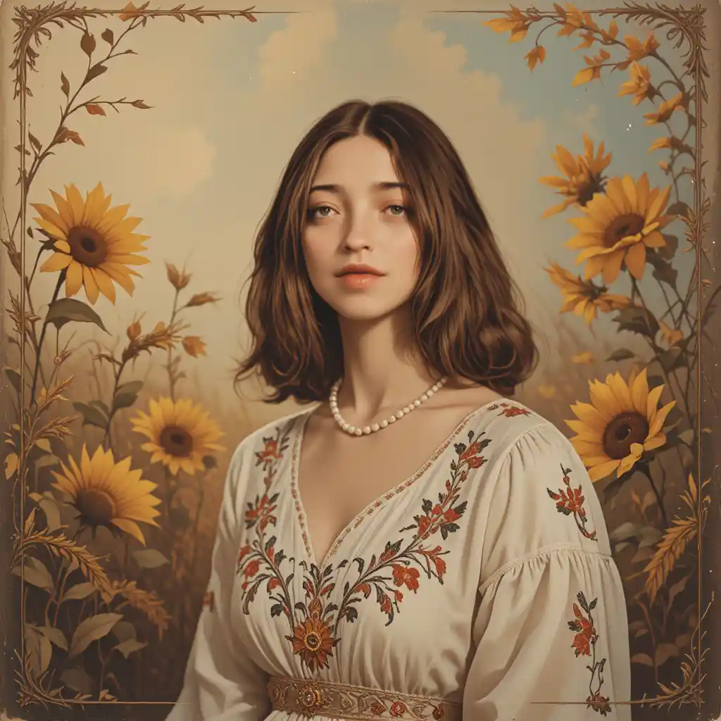 Cantante ucraina romantica su ritratto di copertina in vinile vintage
