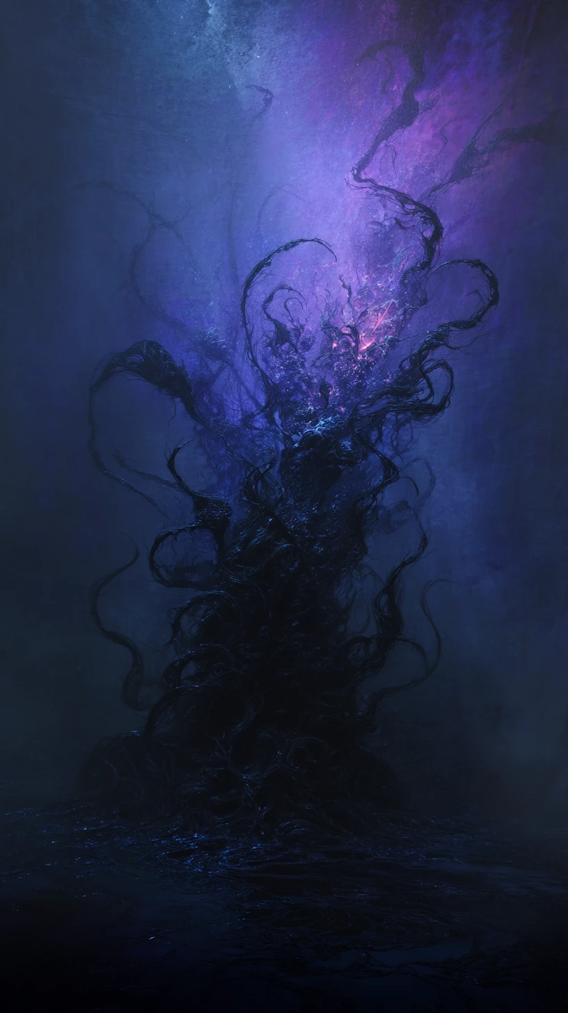 Shadowy cosmic horror emerging from an endless void