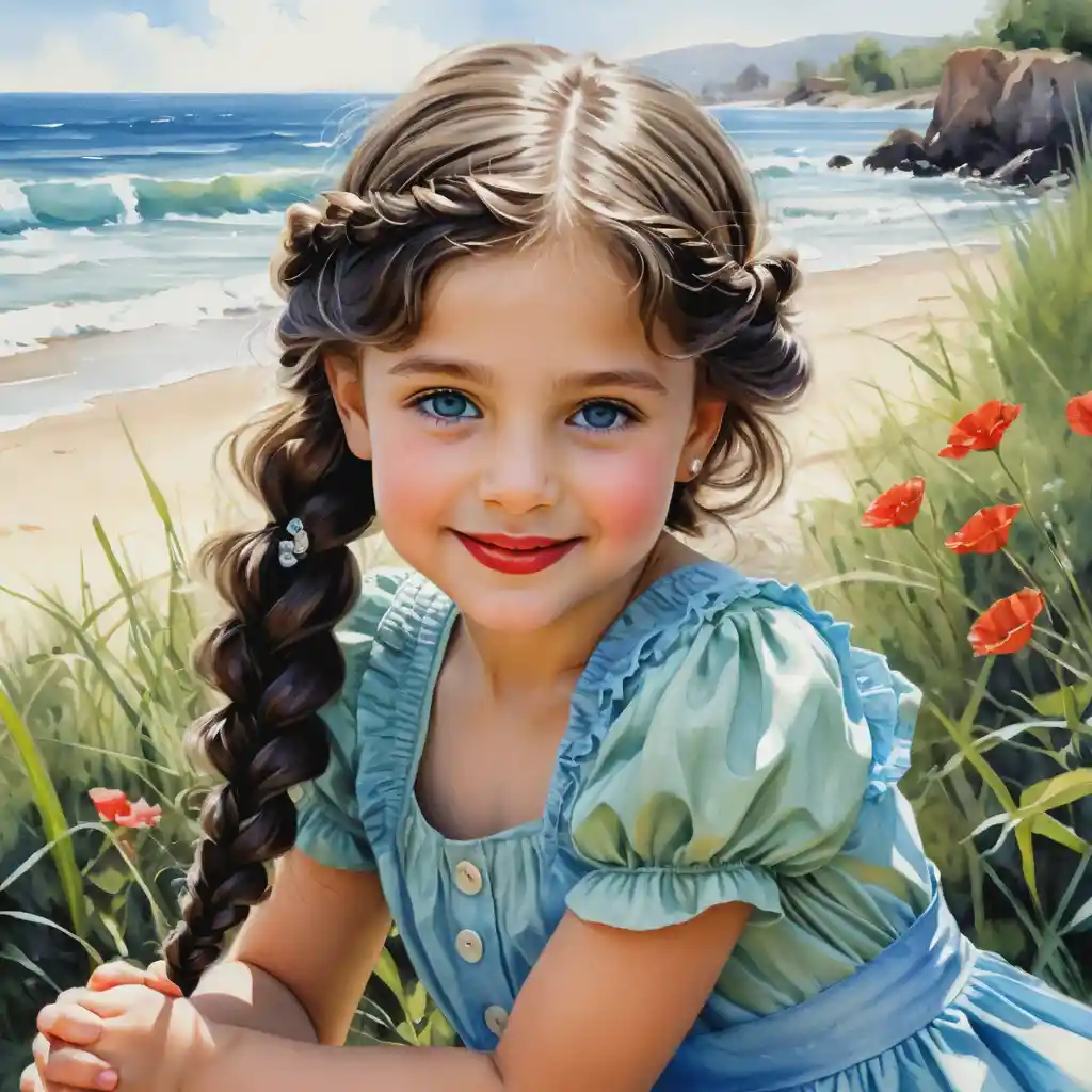 Smiling girl in red dress with lime green beret