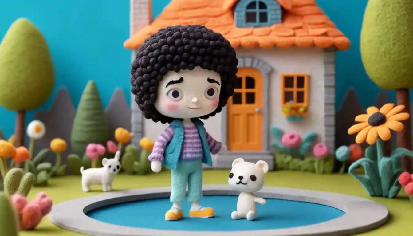 Chibi 3D woman dancing the moonwalk in a cityscape