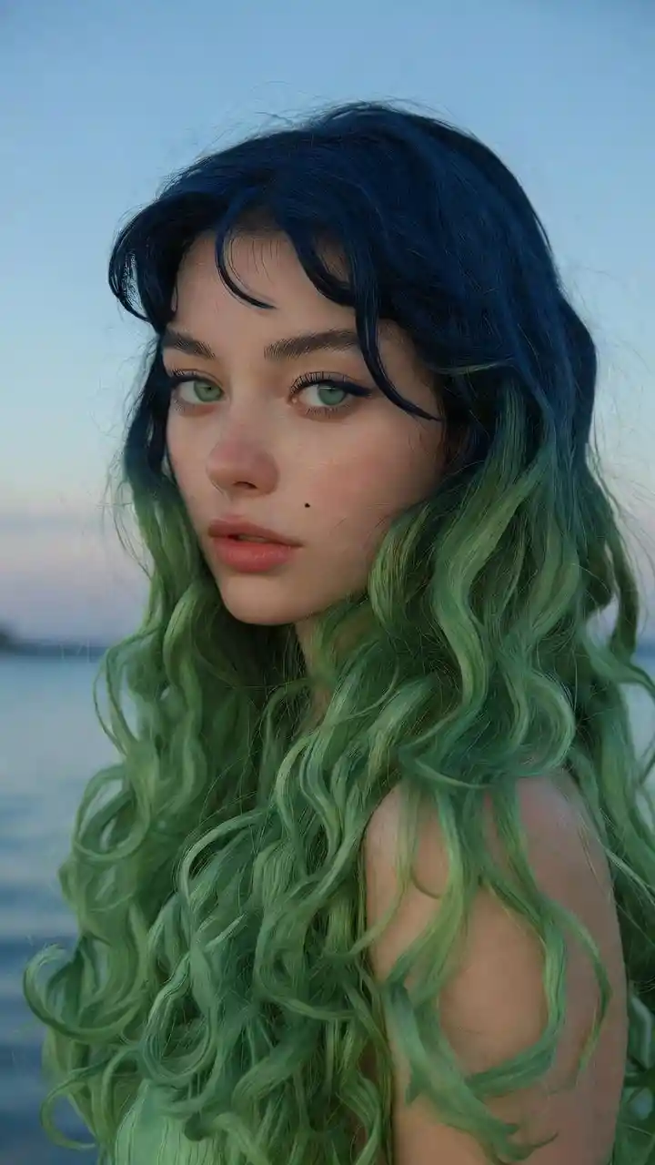 Anime girl by a tranquil lakeside at sunrise