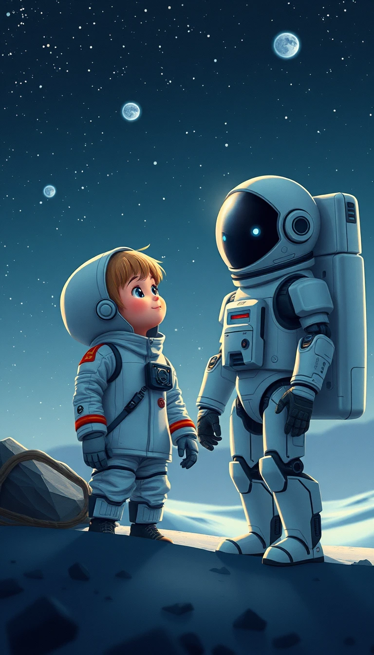 Young astronaut girl traveling through deep outer space