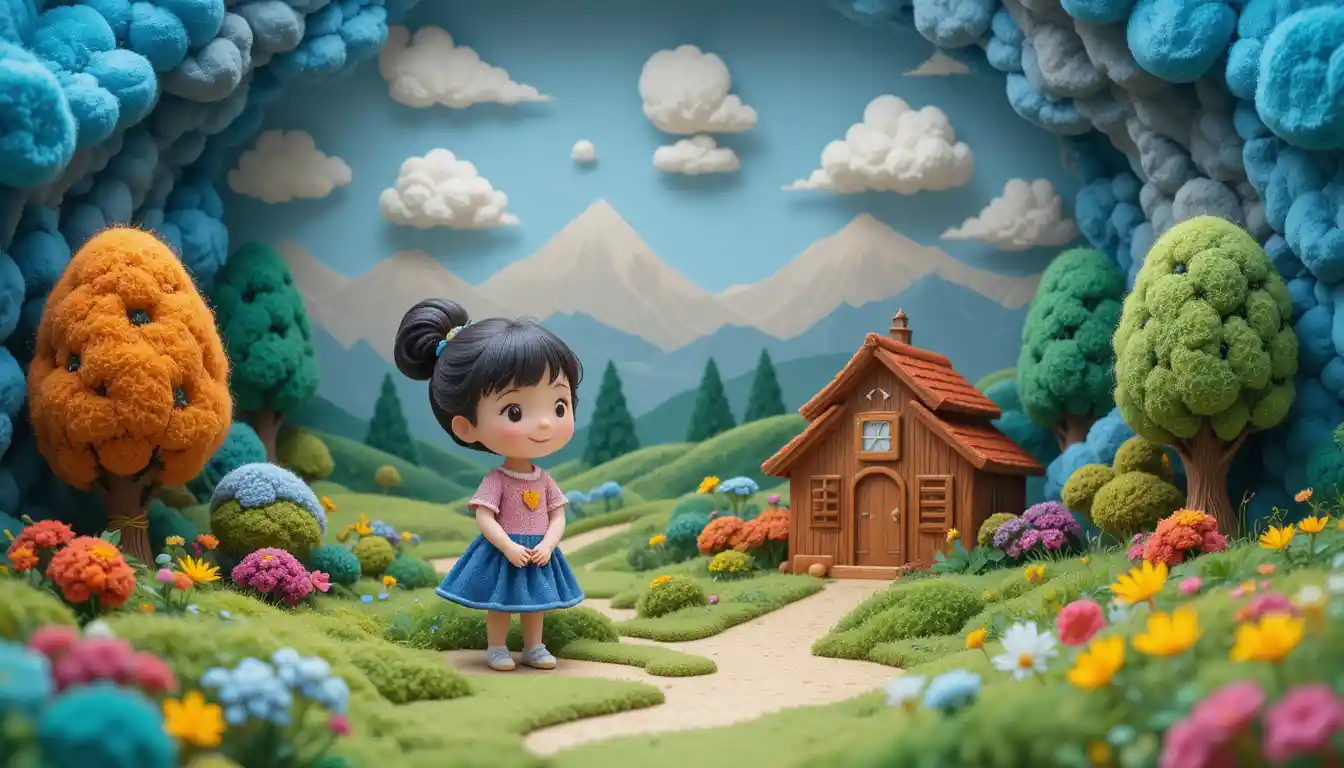 Playful 3D miniature landscape with cute farm animals