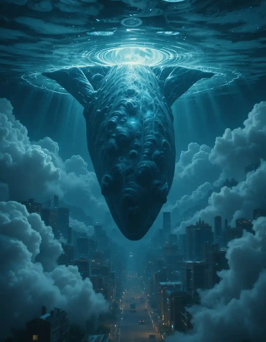 Oceano capovolto sopra una città silenziosa addormentata