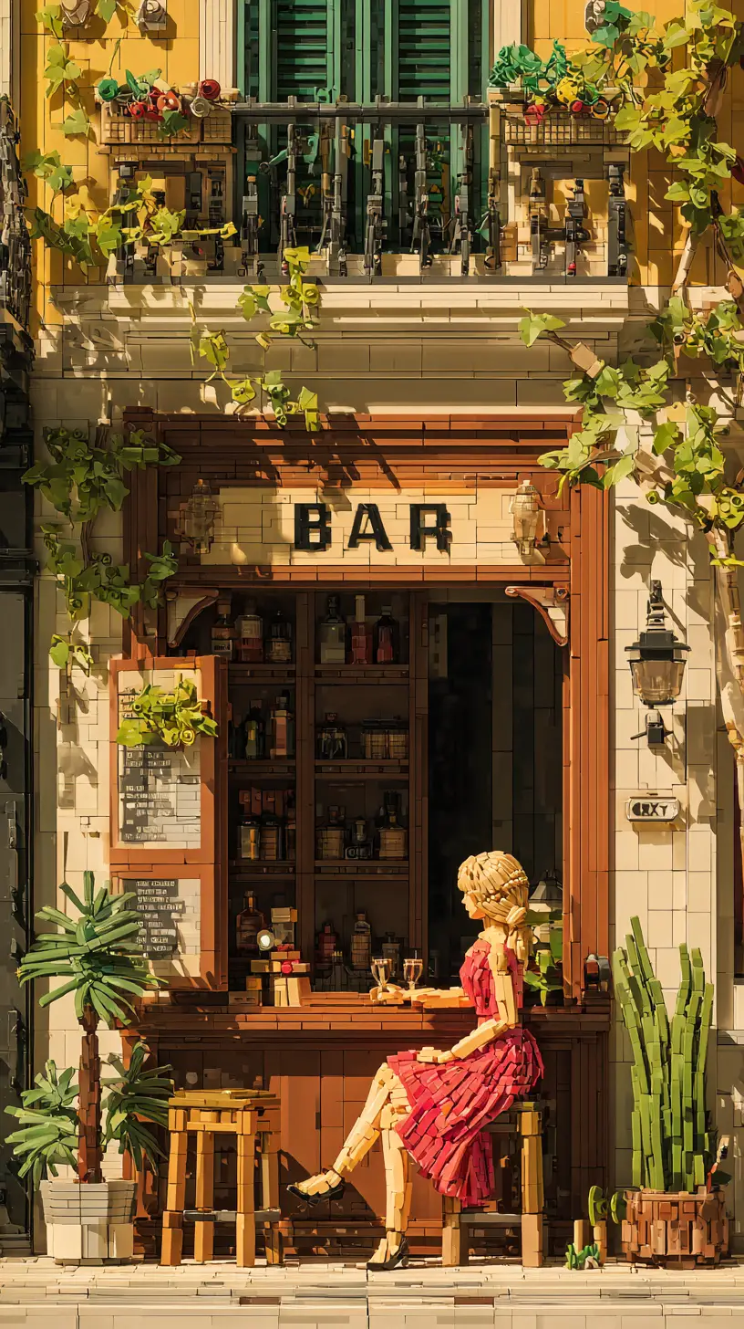 Woman Relaxing On A Sunny Outdoor Lego Bar Terrace