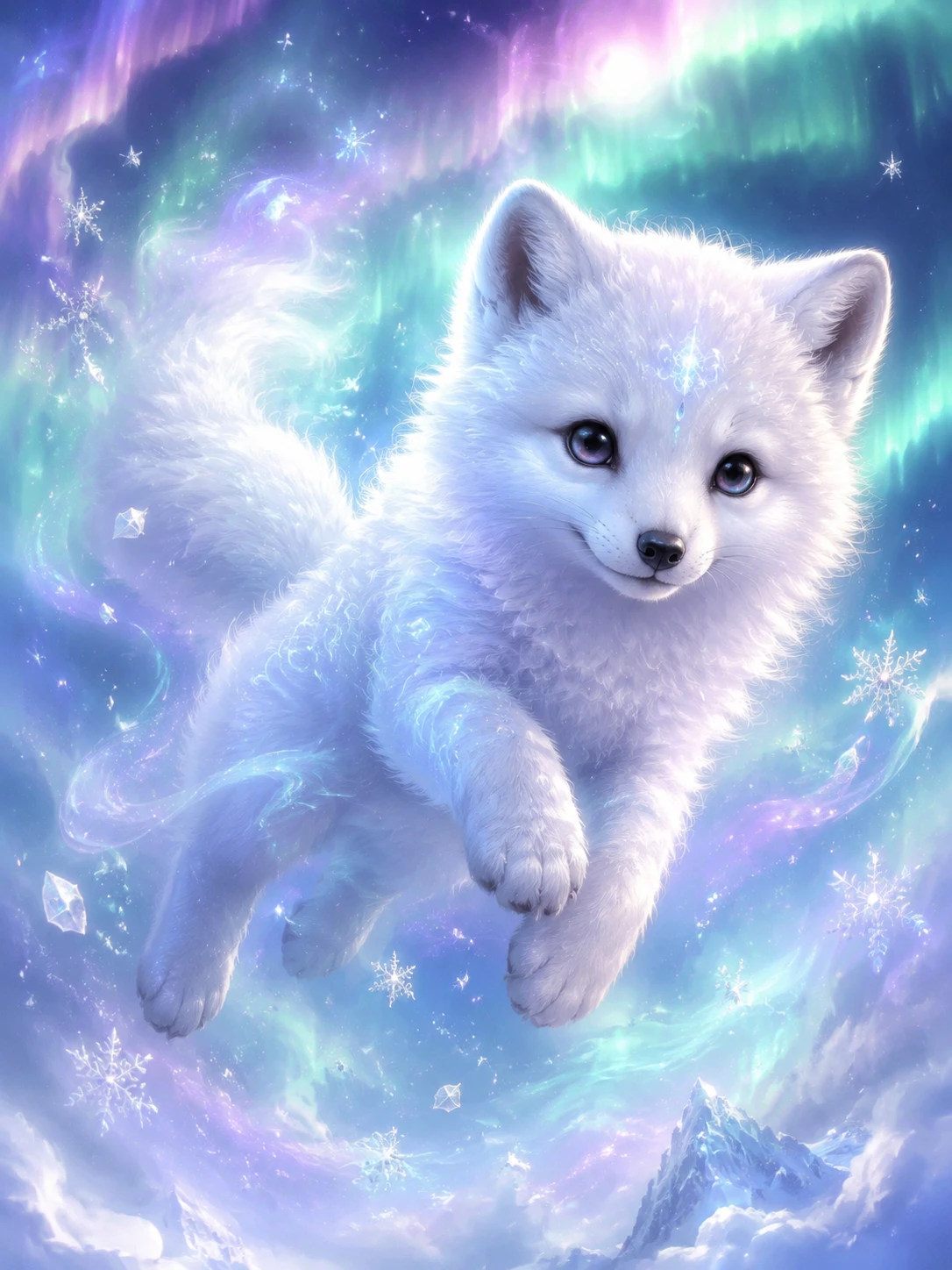 Zorrito ártico de ensueño bajo una aurora brillante