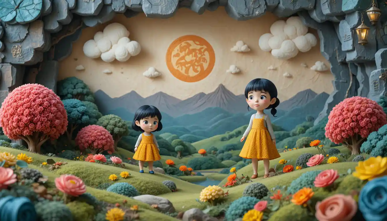 Cute cartoon 3D farm animals in a miniature landscape