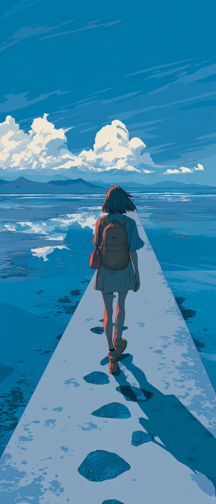 Viajero de anime caminando por un sendero vectorial que se desvanece