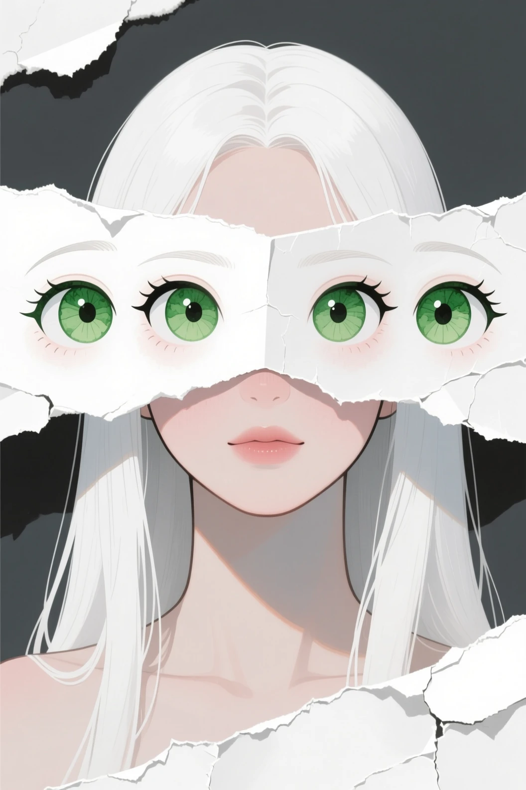 Ethereal woman with green eye art covering her face