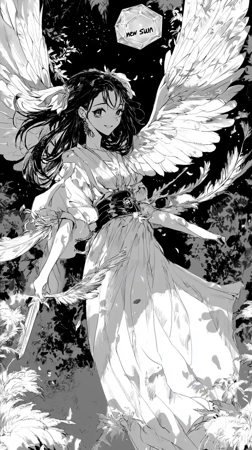Manga girl wielding a sword under a glowing crystal
