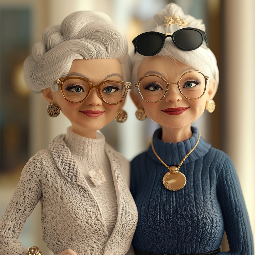 Elegantes mejores amigas mayores en alta costura moderna