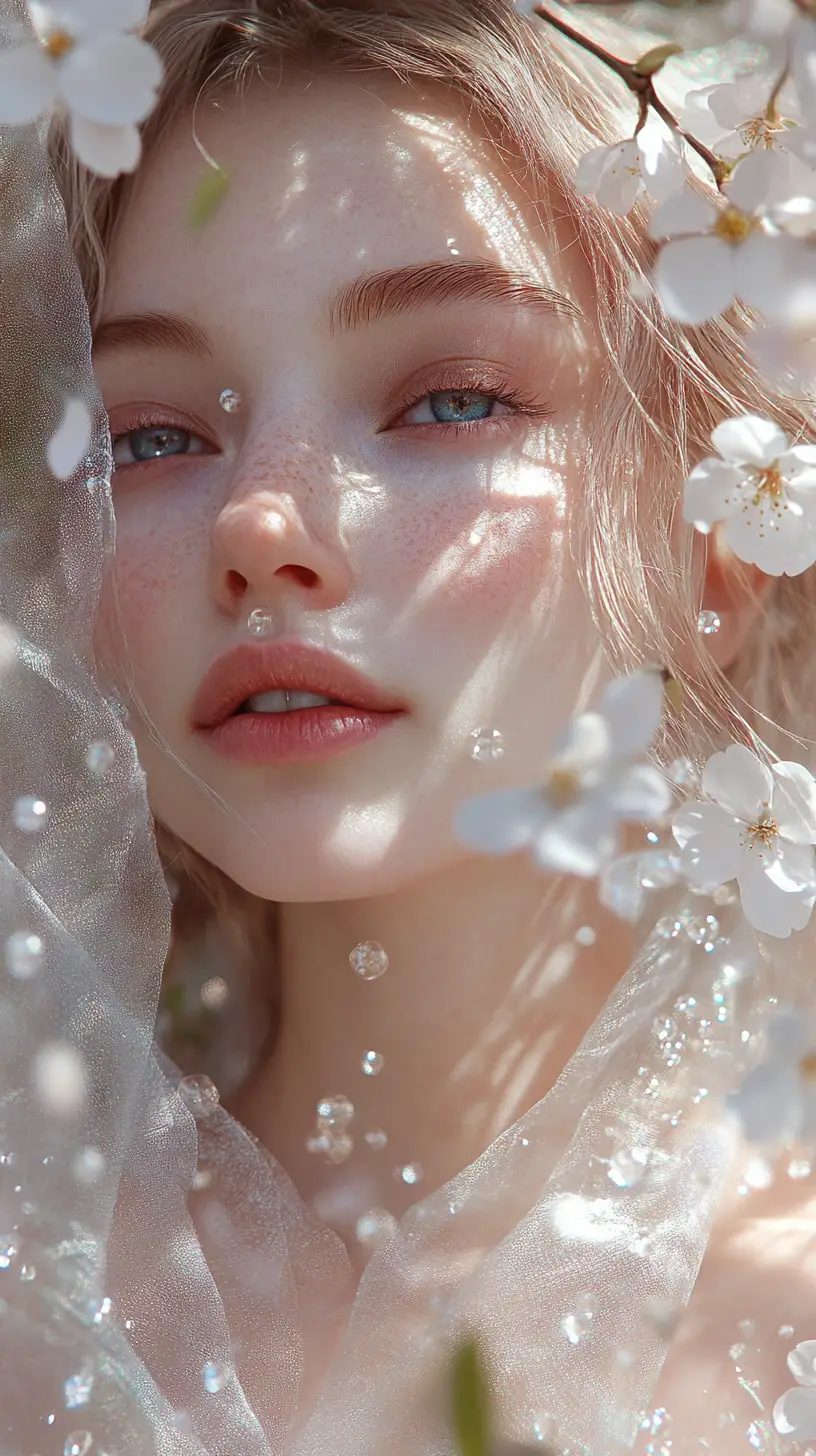 Ethereal anime girl portrait with cherry blossoms