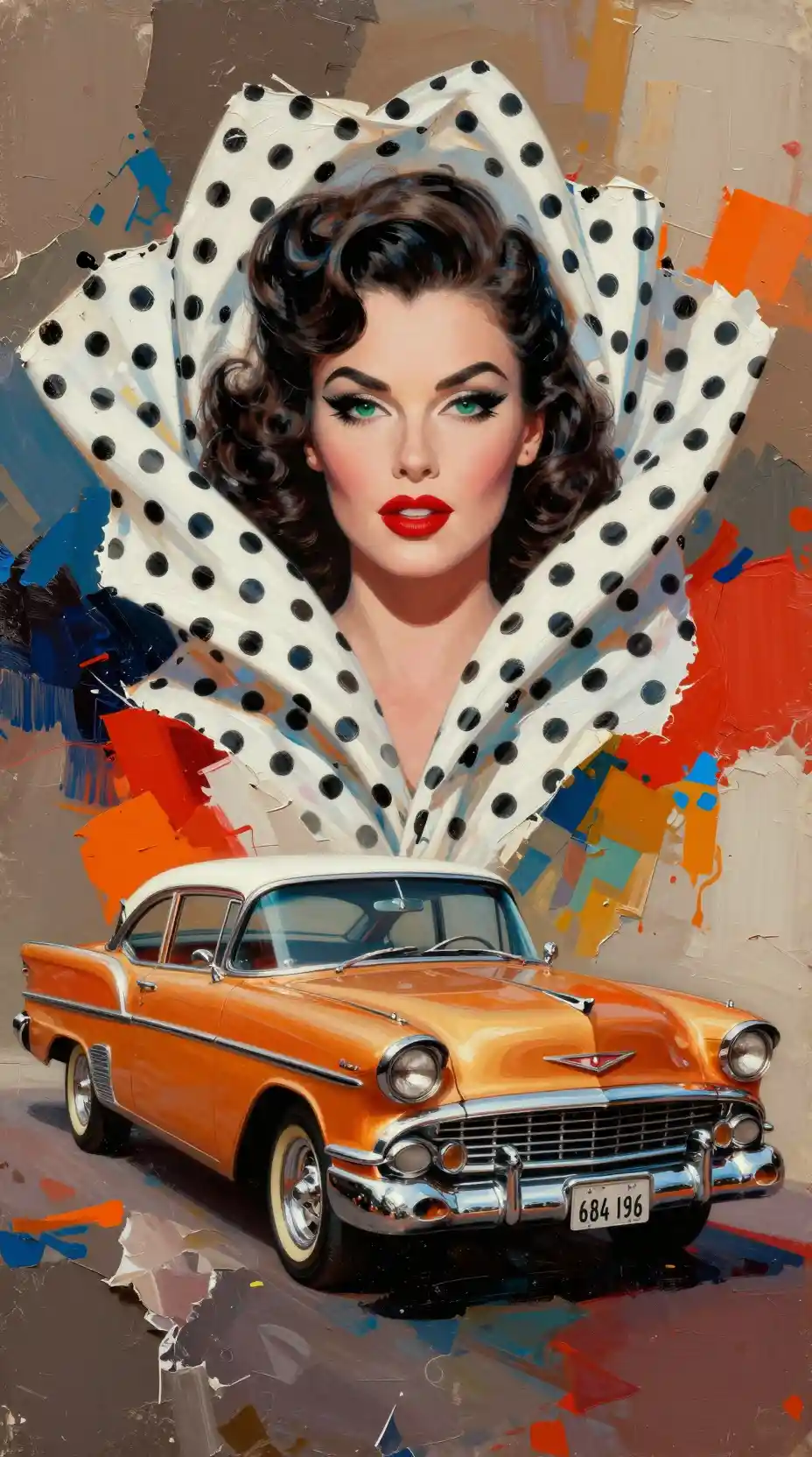 Donna vintage con trucco drammatico e auto classica
