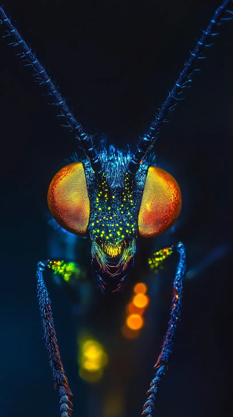 Macro firefly with glowing abdomen against dark blurred background