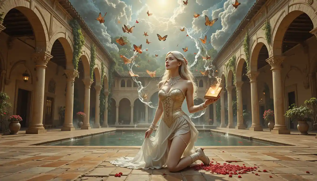 Enchantress Between Mediterranean Courtyard And Celestial Library