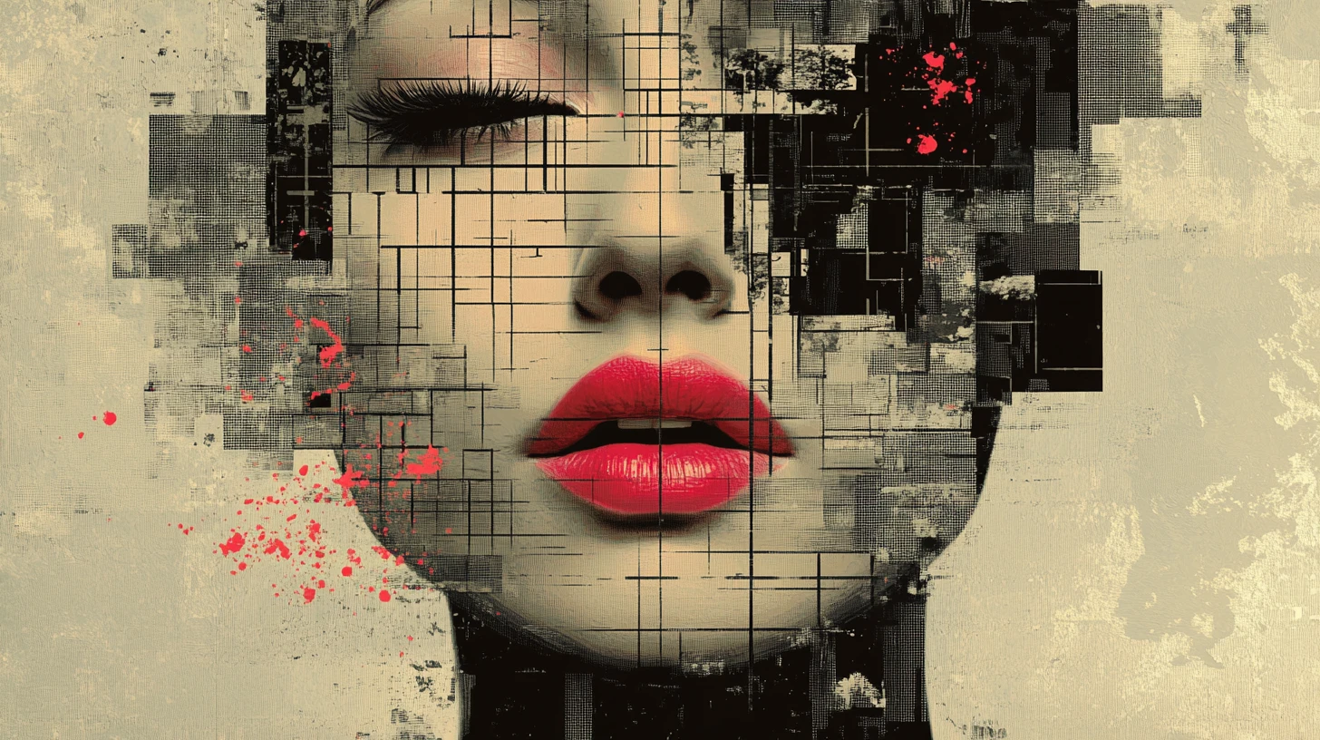 Surreal fragmented portrait of a woman in geometric mosaic