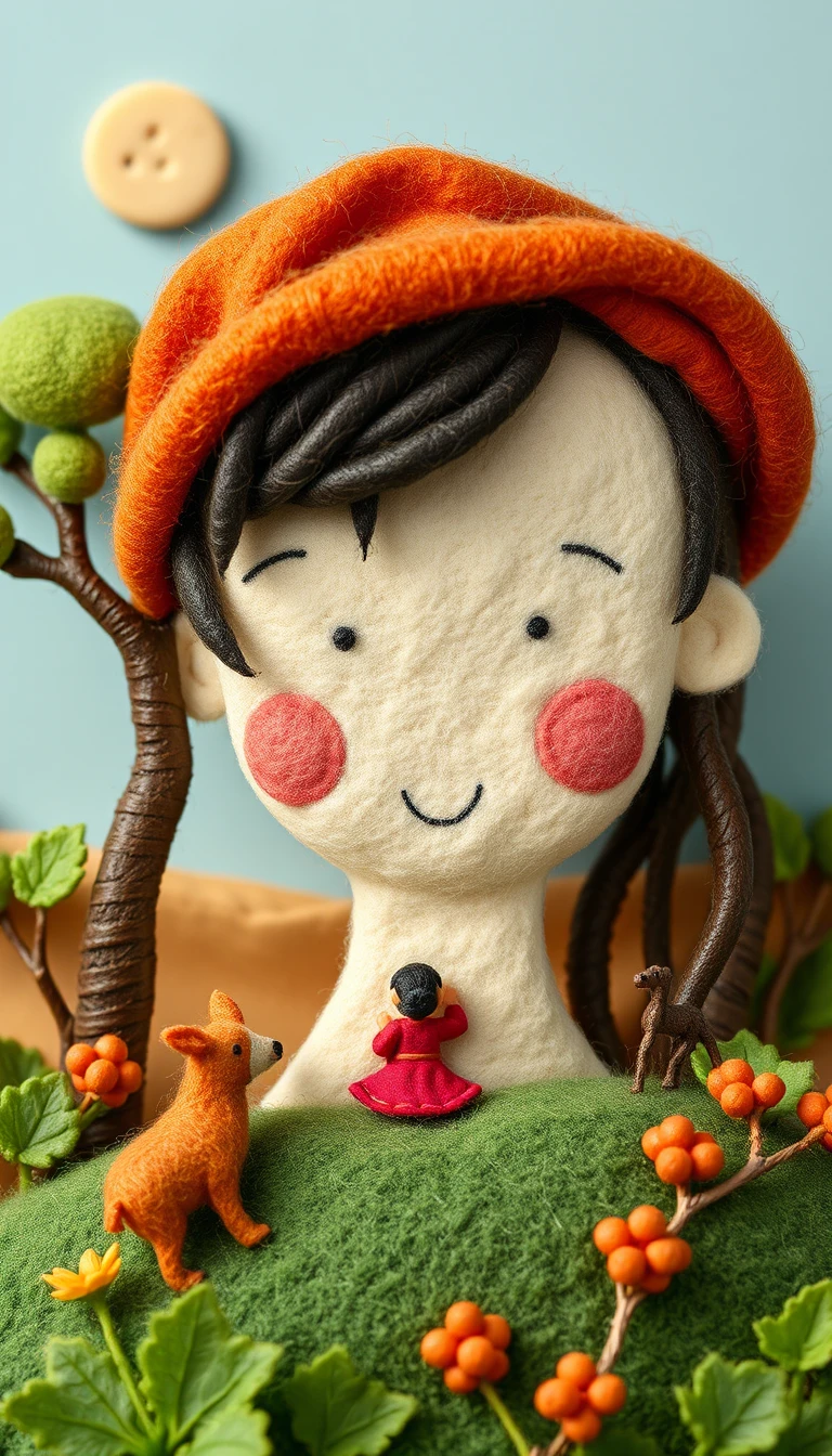 Watercolor portrait of a young girl in a tiny fantasy world