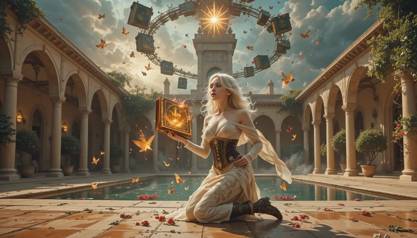Enchanted Woman In A Sunlit Mediterranean Courtyard