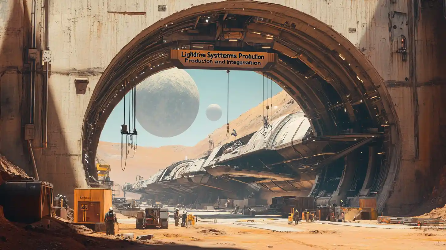 Vast spaceship construction yard on a distant desert world