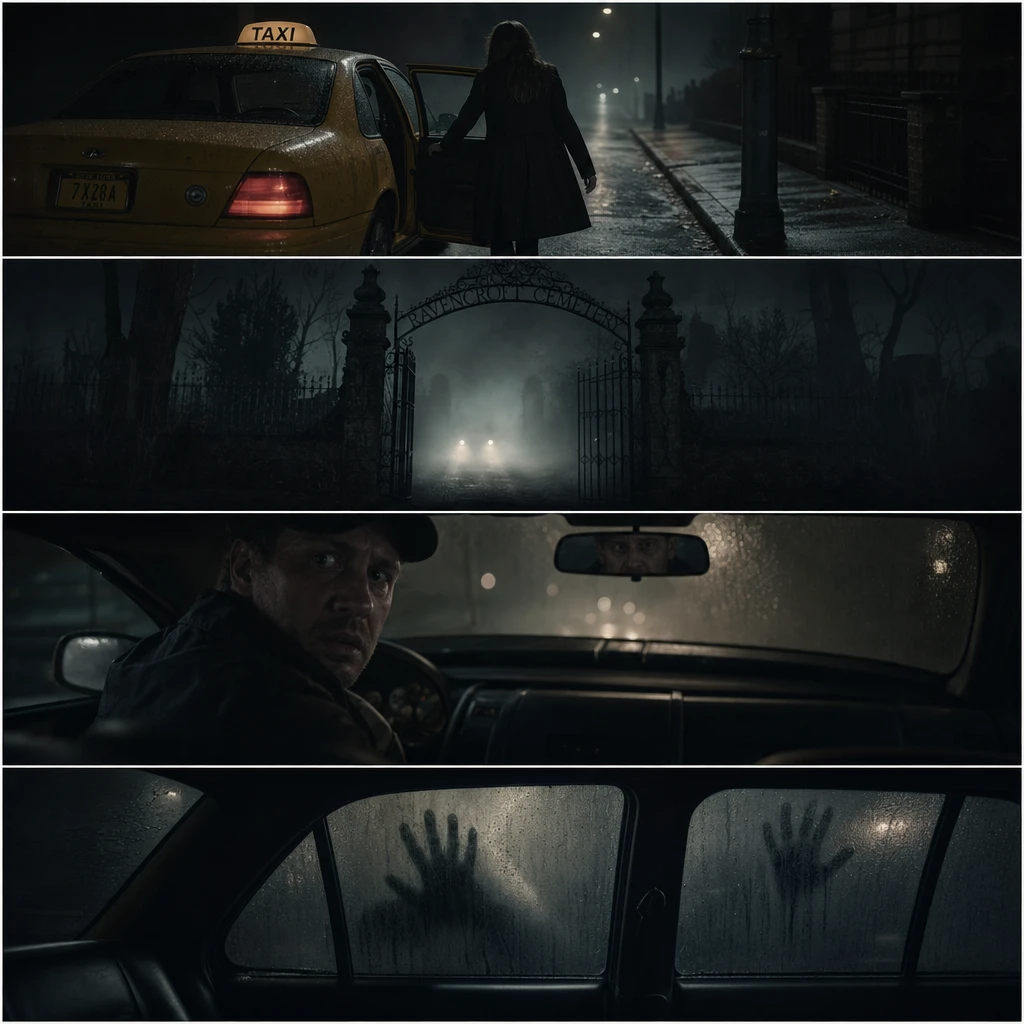 Silent woman slowly entering the backseat of a taxi
