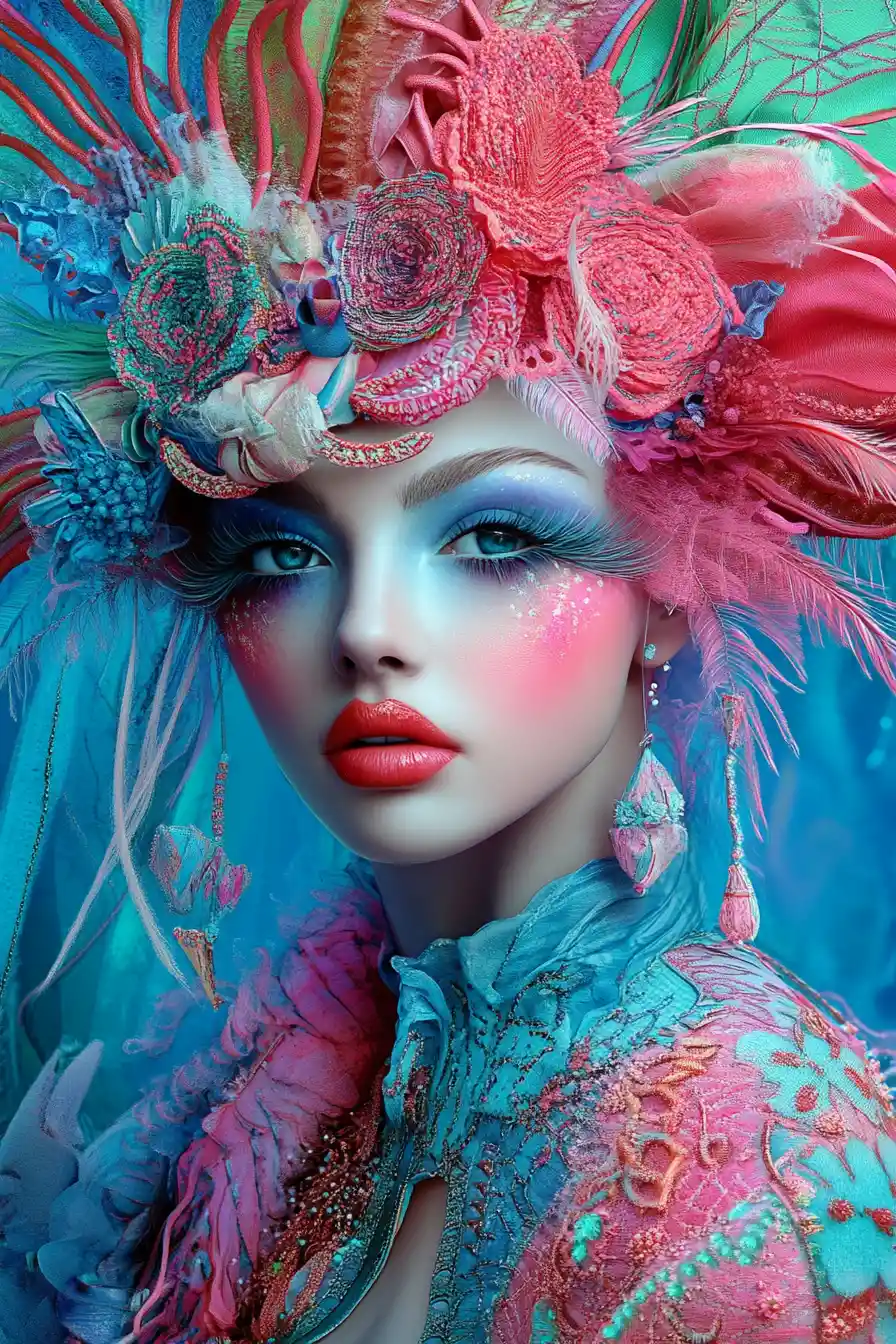 Avant garde woman with dreamlike surreal illustrated face