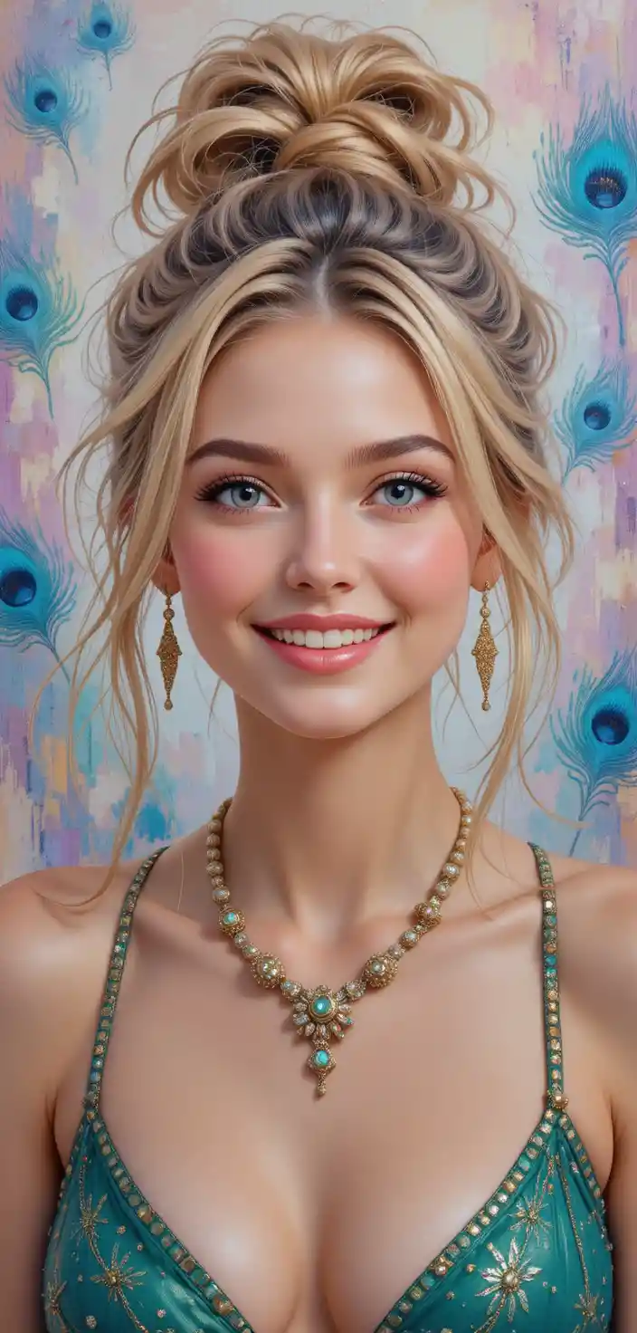 Joyful blonde girl portrait in soft pastel oil painting