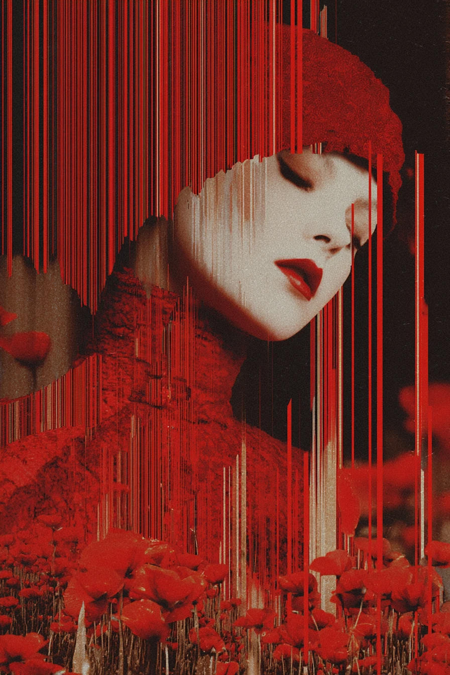 Surreal carnival performer in a dreamlike abstract scene