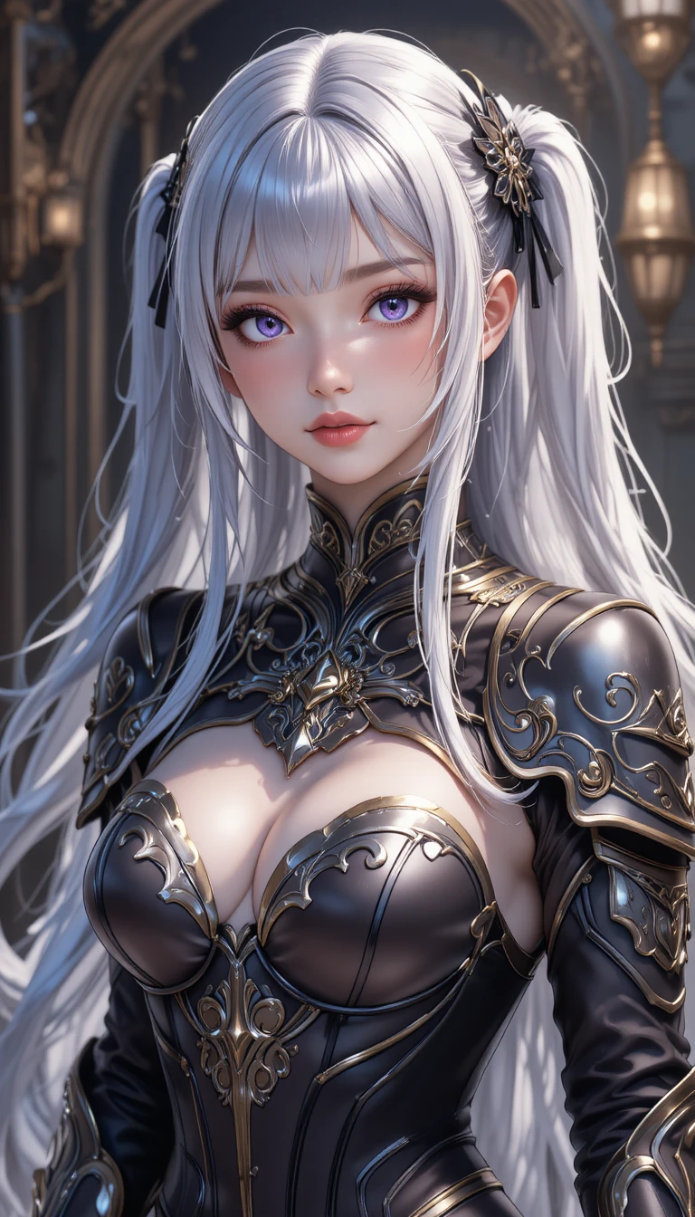 Silver haired anime girl in ornate fantasy armor portrait