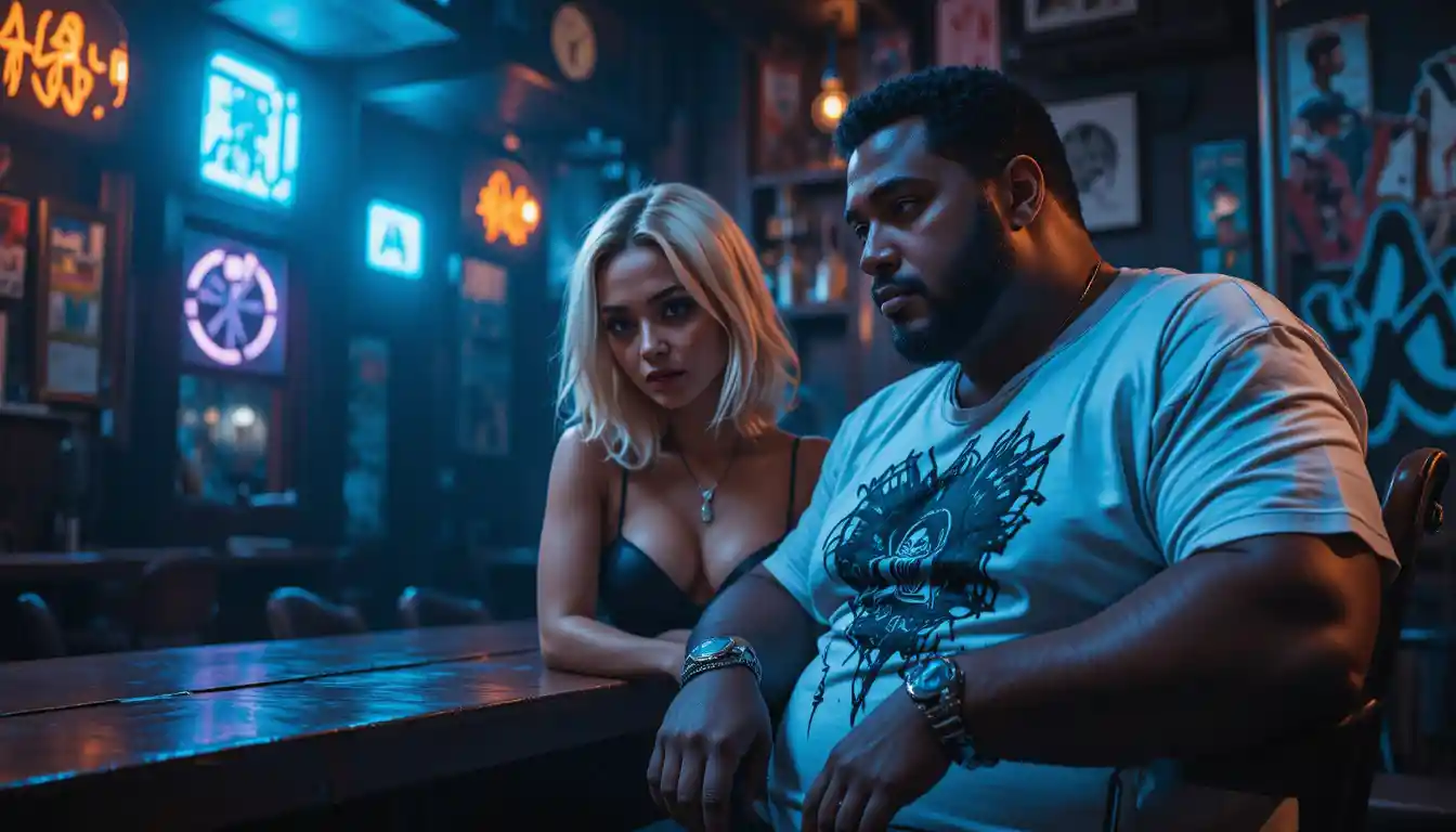 Pensive man and woman in a dimly lit intimate bar