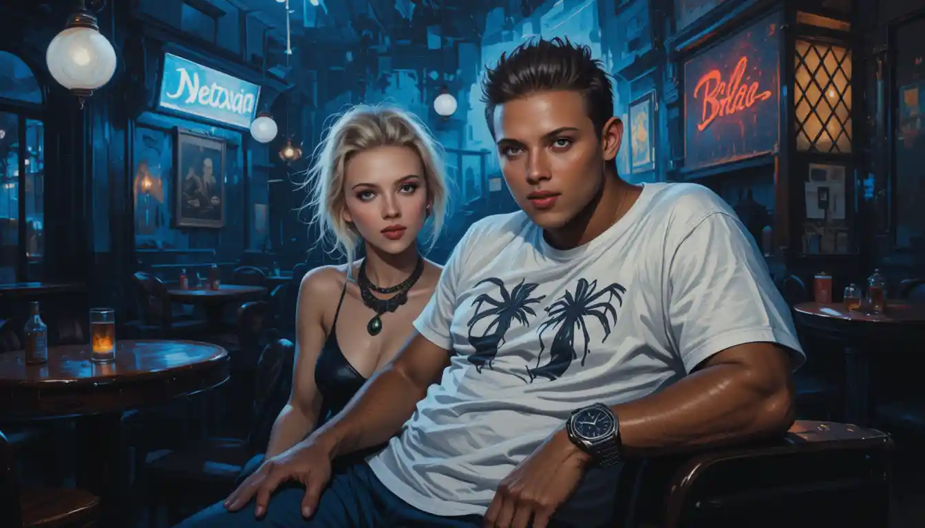 Thoughtful man and woman in a dimly lit bar