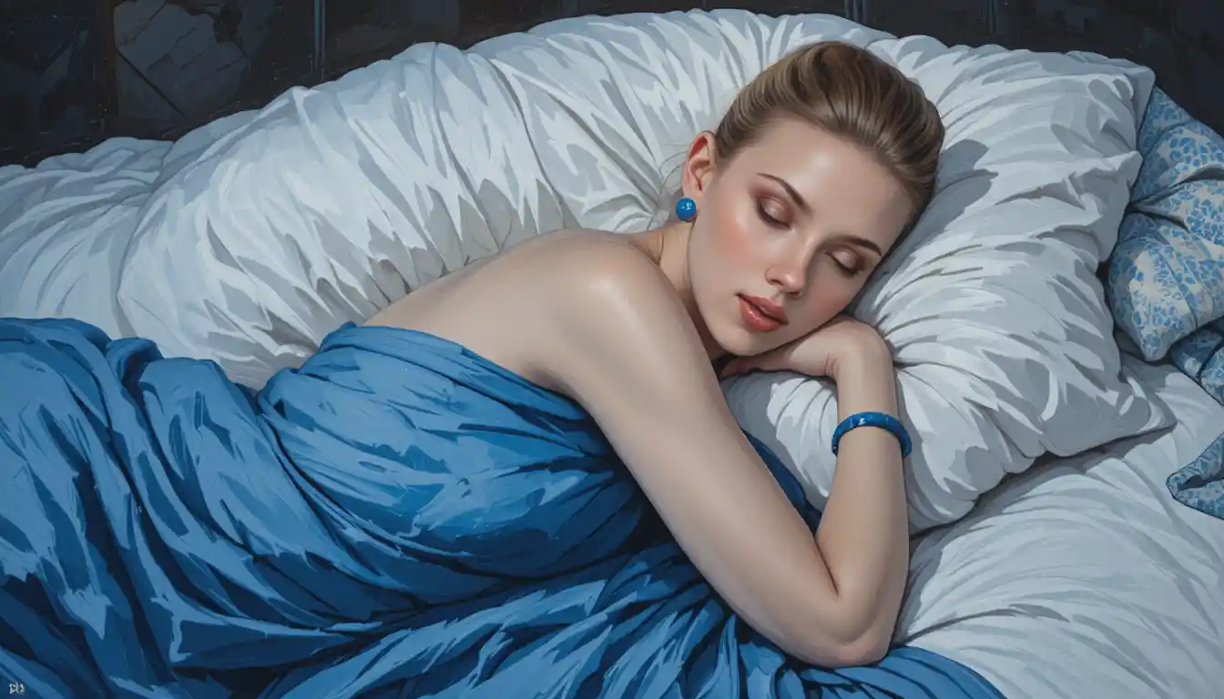 Sleeping young woman resting on a bed in soft light