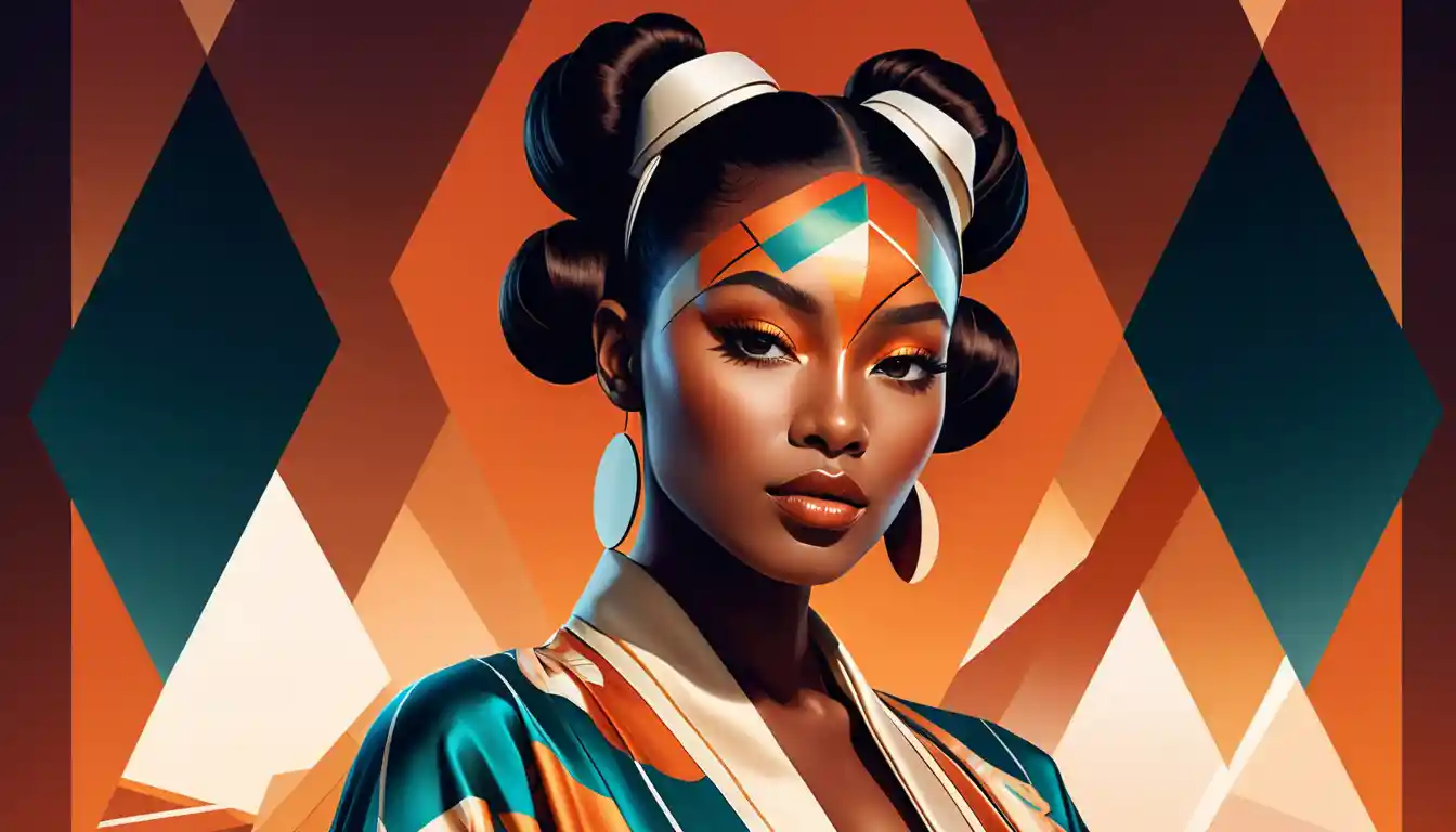 Confident woman in kimono shaping a virtual reality world